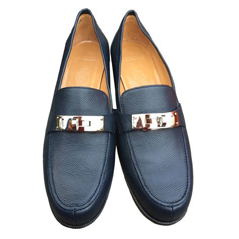 navy blue hermes loafers
